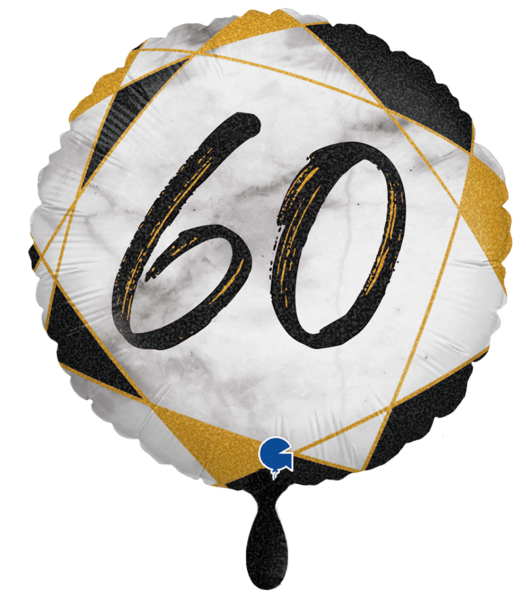 Folienballon - Marmoriert schwarz, Zahl 60 - ø 43cm